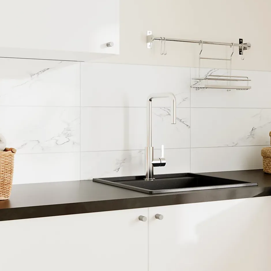 GoodHome Faïence murale effet marbre blanc L.60 x l.20 cm x ép.9,4 mm, Aruma