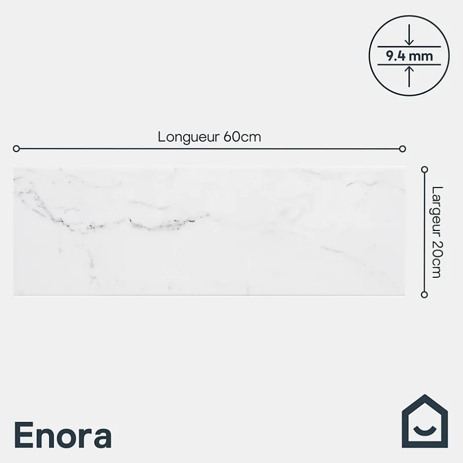 GoodHome Faïence murale effet marbre blanc L.60 x l.20 cm x ép.9,4 mm, Aruma
