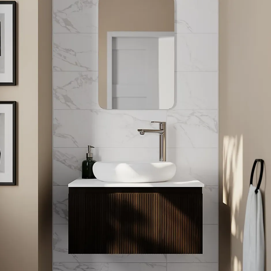 GoodHome Faïence murale effet marbre blanc brillant L.90 x l.30 cm x ép.8,7 mm, Oazis