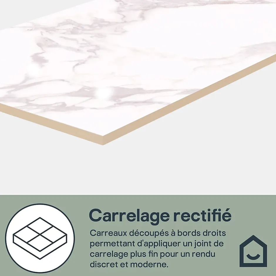 GoodHome Faïence murale effet marbre blanc brillant L.90 x l.30 cm x ép.8,7 mm, Oazis