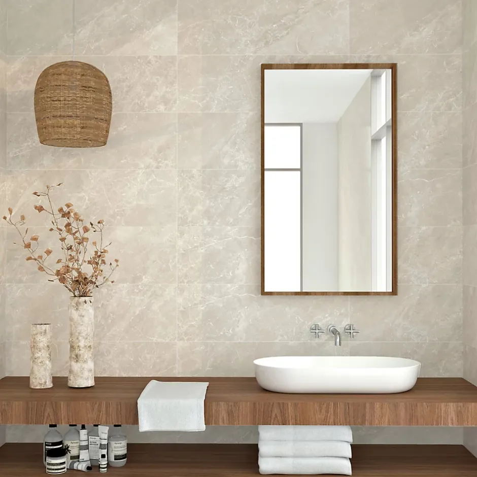 Faïence murale effet marbre taupe brillant L.90 x l.30 cm x ép.10,5 mm, Balmoral-Baldocer