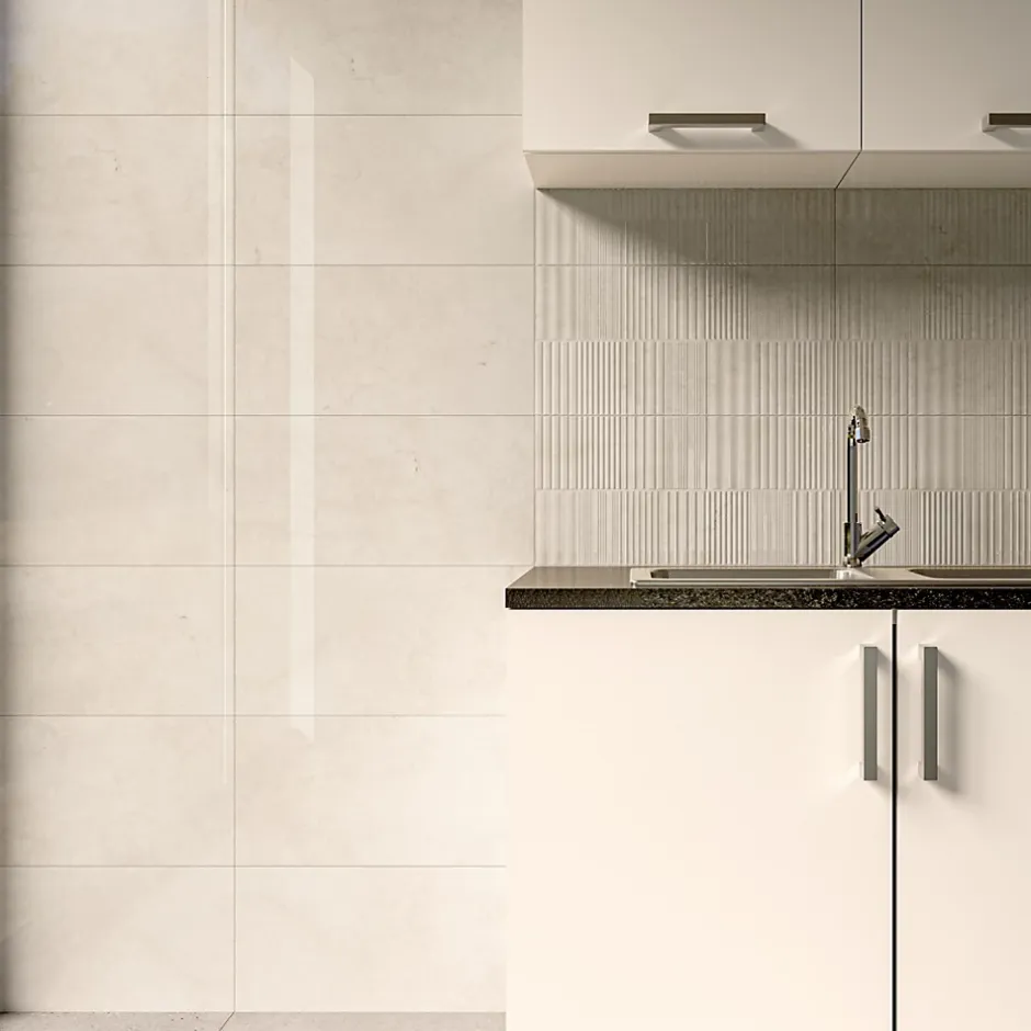 Ecoceramic Faïence murale effet marbre beige brillant L.60 x l.30 cm x ép.7 mm, Santorini