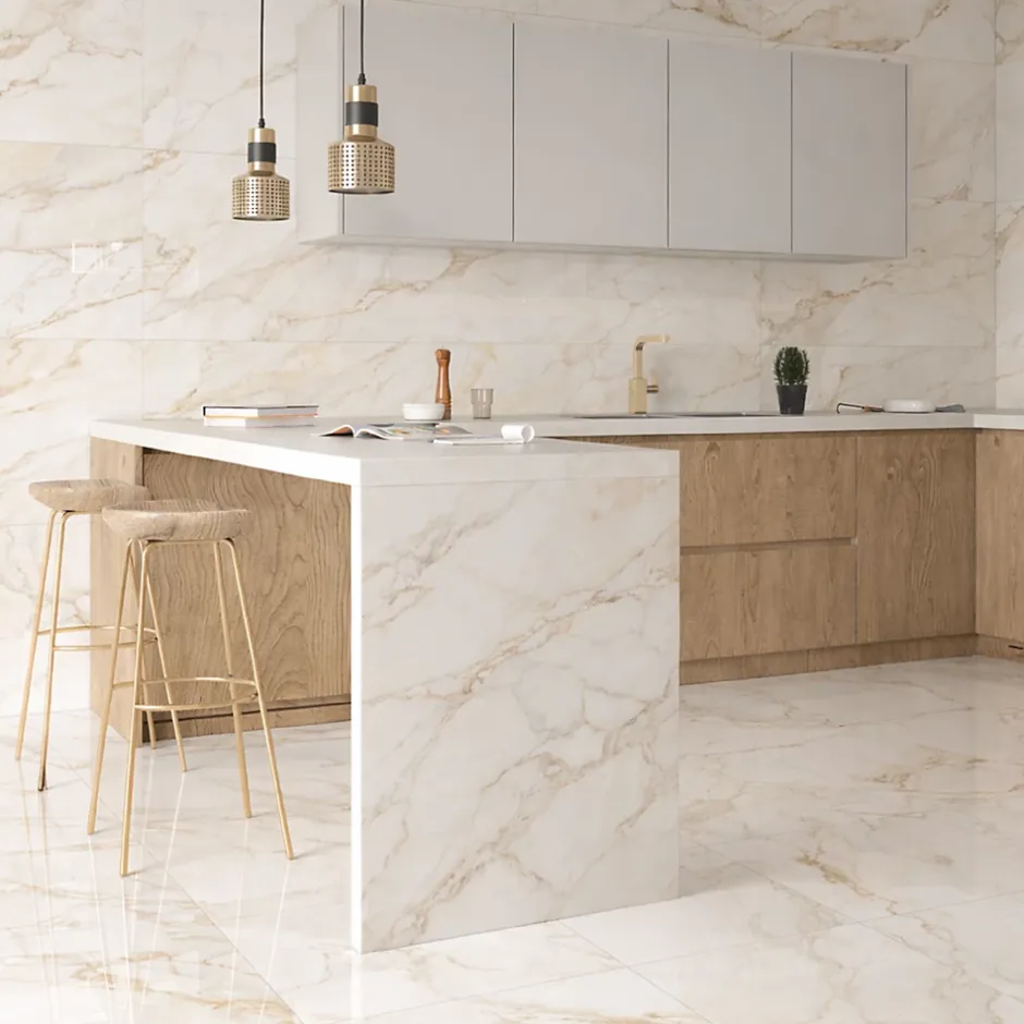 Ecoceramic Faïence murale effet marbre blanc mat L.90 x l.30 cm x ép.8,7 mm, Aster