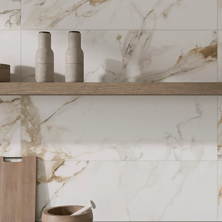 Ecoceramic Faïence murale effet marbre blanc mat L.90 x l.30 cm x ép.8,7 mm, Aster