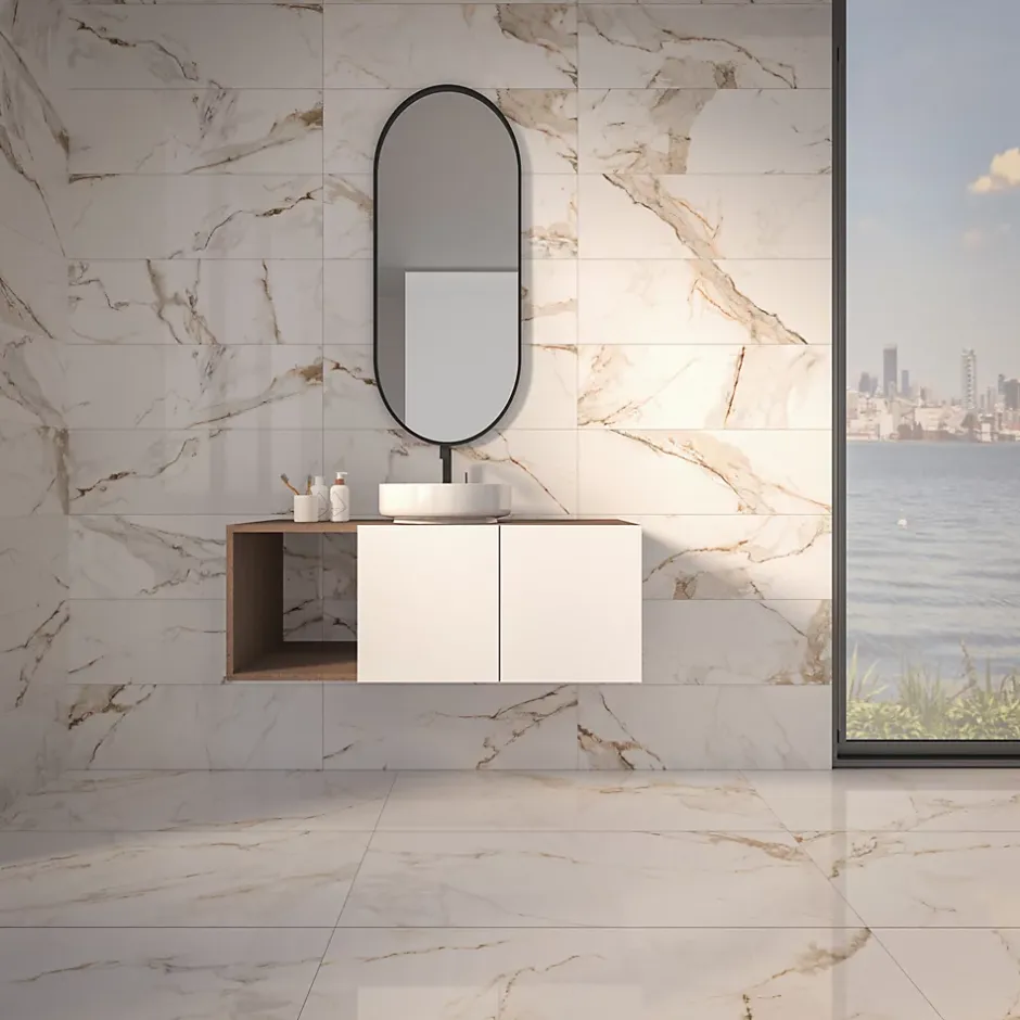 Ecoceramic Faïence murale effet marbre blanc mat L.90 x l.30 cm x ép.8,7 mm, Aster