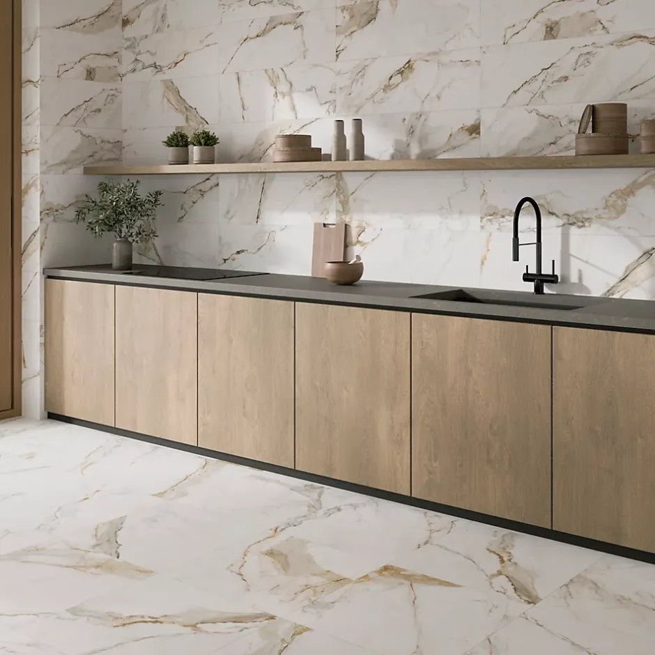 Ecoceramic Faïence murale effet marbre blanc mat L.90 x l.30 cm x ép.8,7 mm, Aster