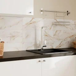 Faïence murale effet marbre blanc et doré brillant L.60 x l.20 cm x ép.9,4 mm, Aruma-GoodHome Hot