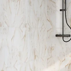 Faïence murale effet marbre blanc et doré brillant L.60 x l.20 cm x ép.9,4 mm, Aruma-GoodHome Hot