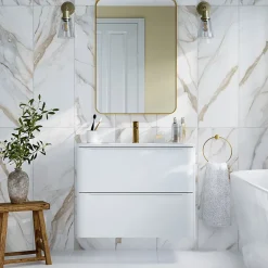 GoodHome Faïence murale effet marbre brillant blanc et doré L.90 x l.30 cm x ép.8,7 mm, Oazis