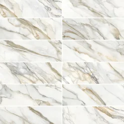 GoodHome Faïence murale effet marbre brillant blanc et doré L.90 x l.30 cm x ép.8,7 mm, Oazis