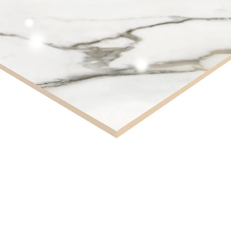 GoodHome Faïence murale effet marbre brillant blanc et doré L.90 x l.30 cm x ép.8,7 mm, Oazis