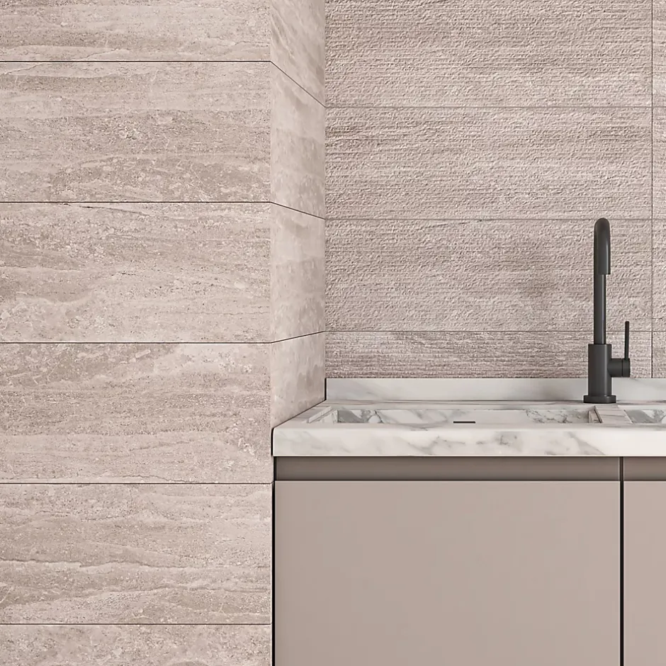 Faïence murale effet pierre beige mat L.60 x l.20 cm x ép.9,5 mm, Althea-Ecoceramic Discount