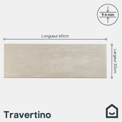 Faïence murale effet travertin ivoire mat L.60 x l.20 cm x ép.9,4 mm, Soft Travertin-GoodHome Best