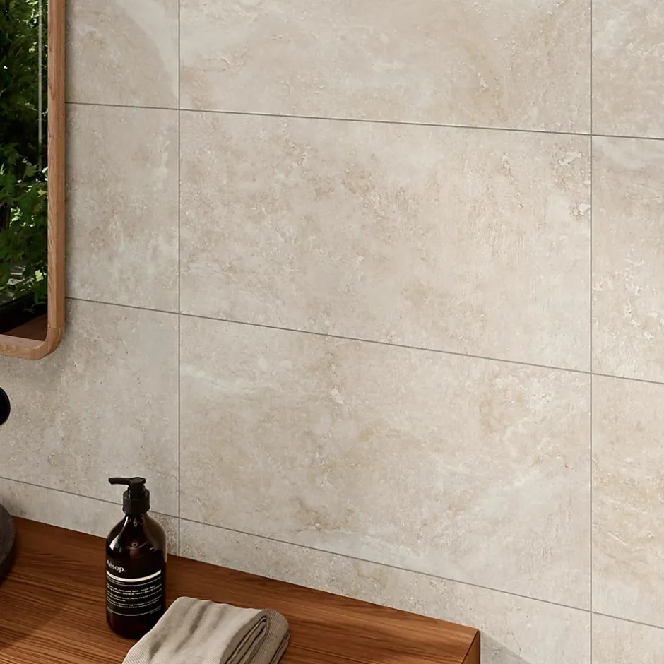 Alaplana Faïence murale en terre cuite effet pierre beige mat L.60 x l.30 cm x ép.8,5 mm, Nor