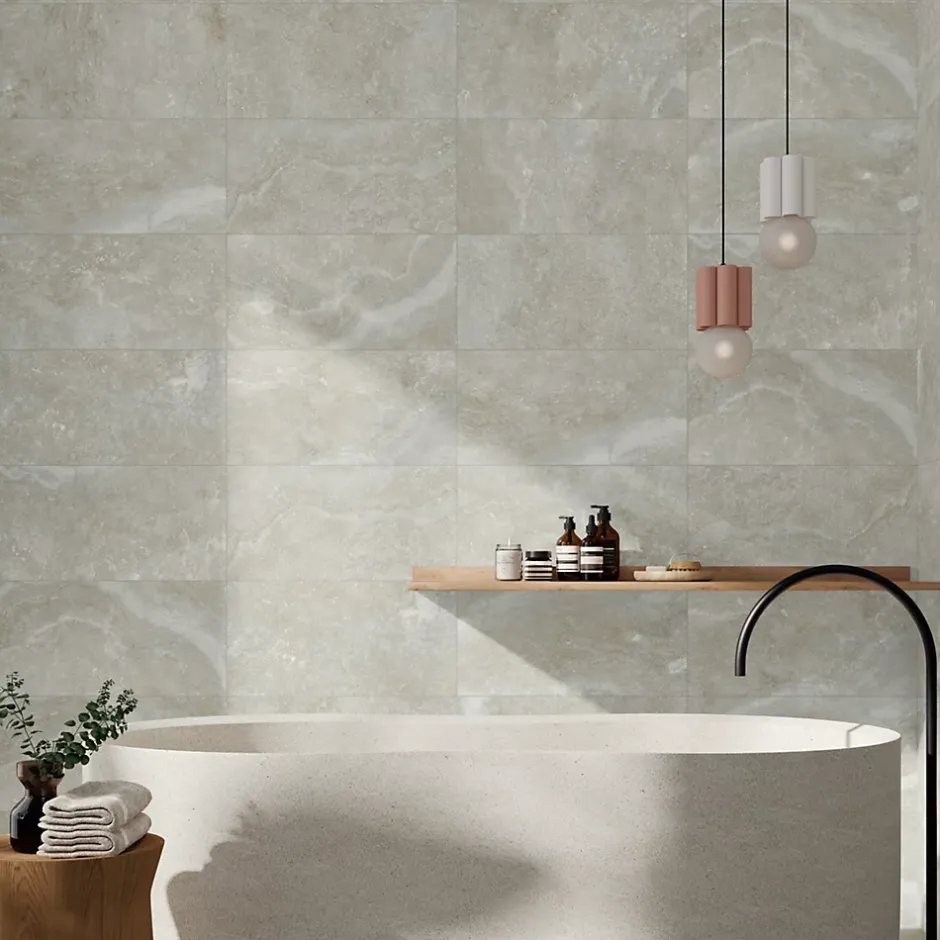 Alaplana Faïence murale en terre cuite effet pierre gris mat L.60 x l.30 x ép.8,5cm, Nor