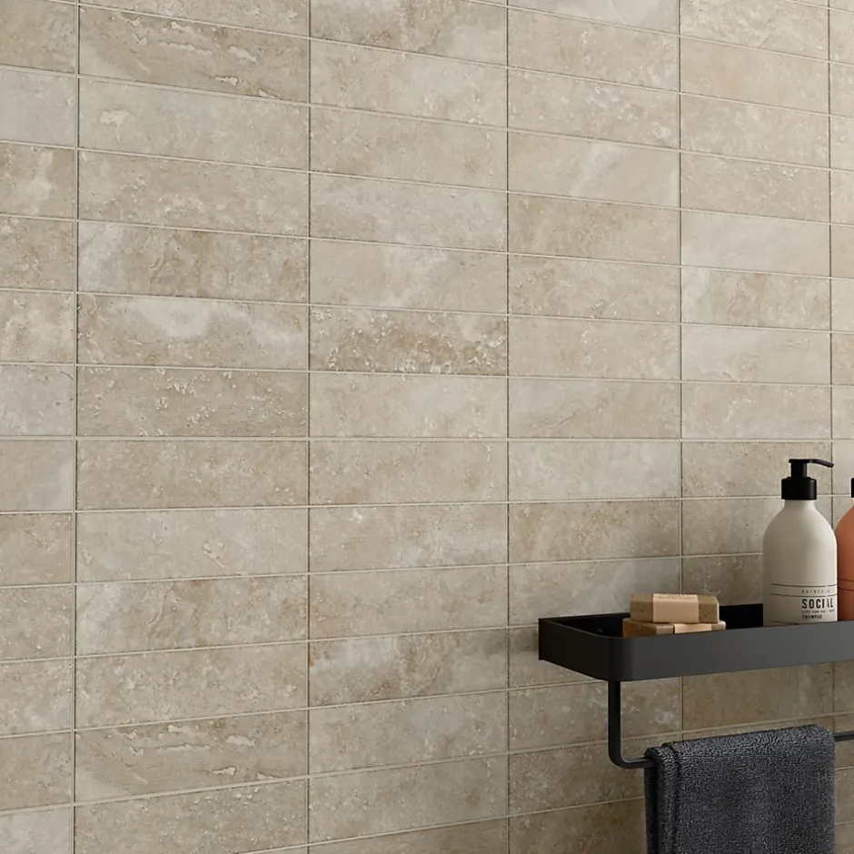 Alaplana Faïence murale en terre cuite effet pierre décor beige mat L.60 x l.30 cm x ép.8,5 mm, Nor