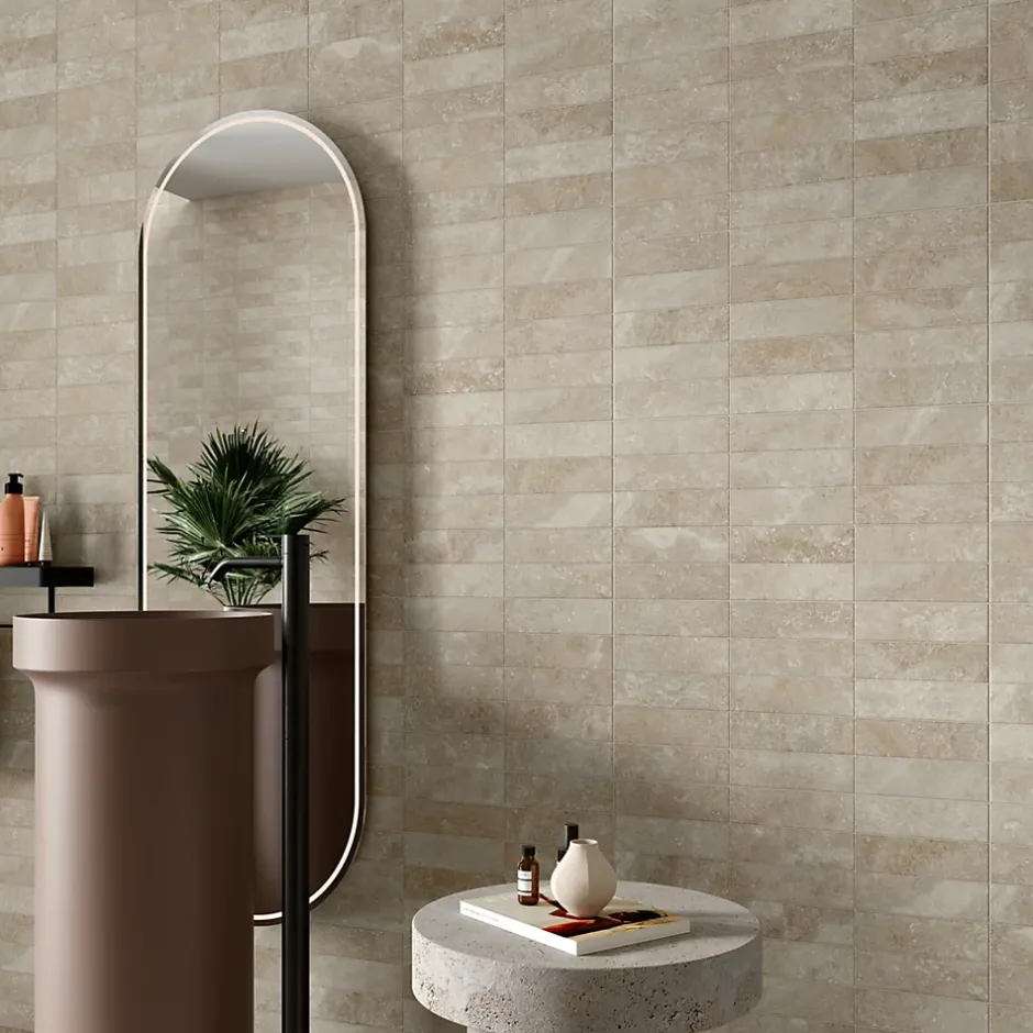 Alaplana Faïence murale en terre cuite effet pierre décor beige mat L.60 x l.30 cm x ép.8,5 mm, Nor