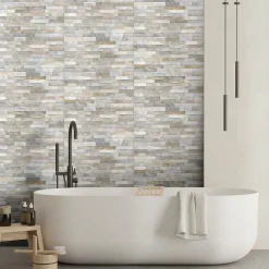 Faïence murale intérieur effet pierre tons gris décor 3D L.60 x l.30 cm x ép.8,2 mm, Quartz 3D