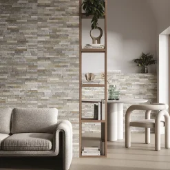 Faïence murale intérieur effet pierre tons gris décor 3D L.60 x l.30 cm x ép.8,2 mm, Quartz 3D