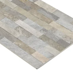 Faïence murale intérieur effet pierre tons gris décor 3D L.60 x l.30 cm x ép.8,2 mm, Quartz 3D
