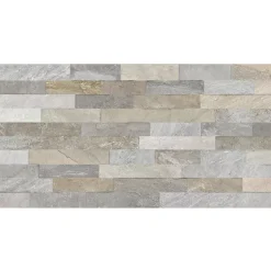 Faïence murale intérieur effet pierre tons gris décor 3D L.60 x l.30 cm x ép.8,2 mm, Quartz 3D