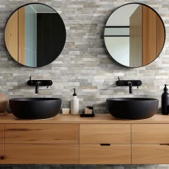 Faïence murale intérieur effet pierre tons gris décor 3D L.60 x l.30 cm x ép.8,2 mm, Quartz 3D