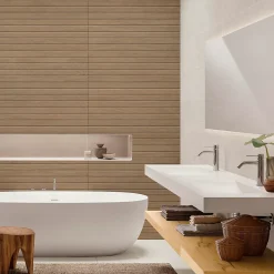 Faïence murale intérieur effet bois mat décor lamelles L.90 x l.30 cm x ép.10,8 mm, Bois 3D