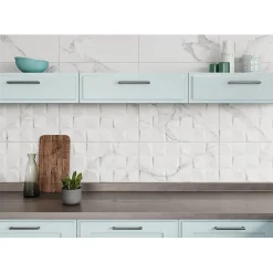 Faïence murale intérieur effet marbre blanc mat décor 3D L.60 x l.30 cm, Pune- Discount