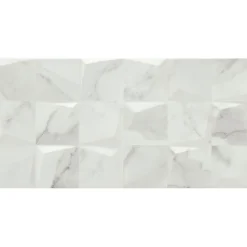 Faïence murale intérieur effet marbre blanc mat décor 3D L.60 x l.30 cm, Pune- Discount