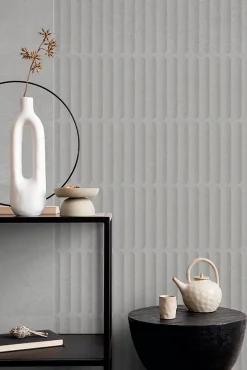 Faïence murale intérieur gris mat effet cannelures L.90 x l.30 cm x ép.10,8 mm, Astor- Best