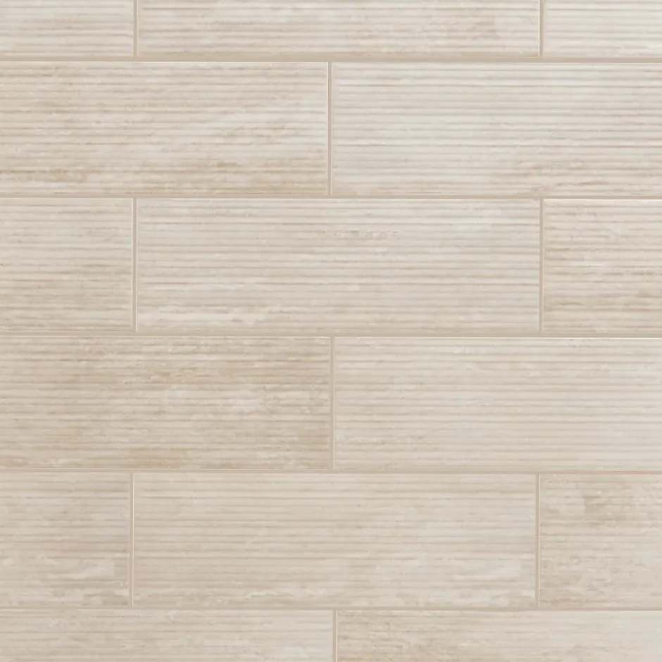 Faïence murale ivoire mat décor fines cannelures L.60 x l.20 cm x ép.9,4 mm, Soft Travertin-GoodHome Discount