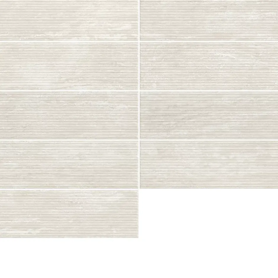 Faïence murale ivoire mat décor fines cannelures L.60 x l.20 cm x ép.9,4 mm, Soft Travertin-GoodHome Discount