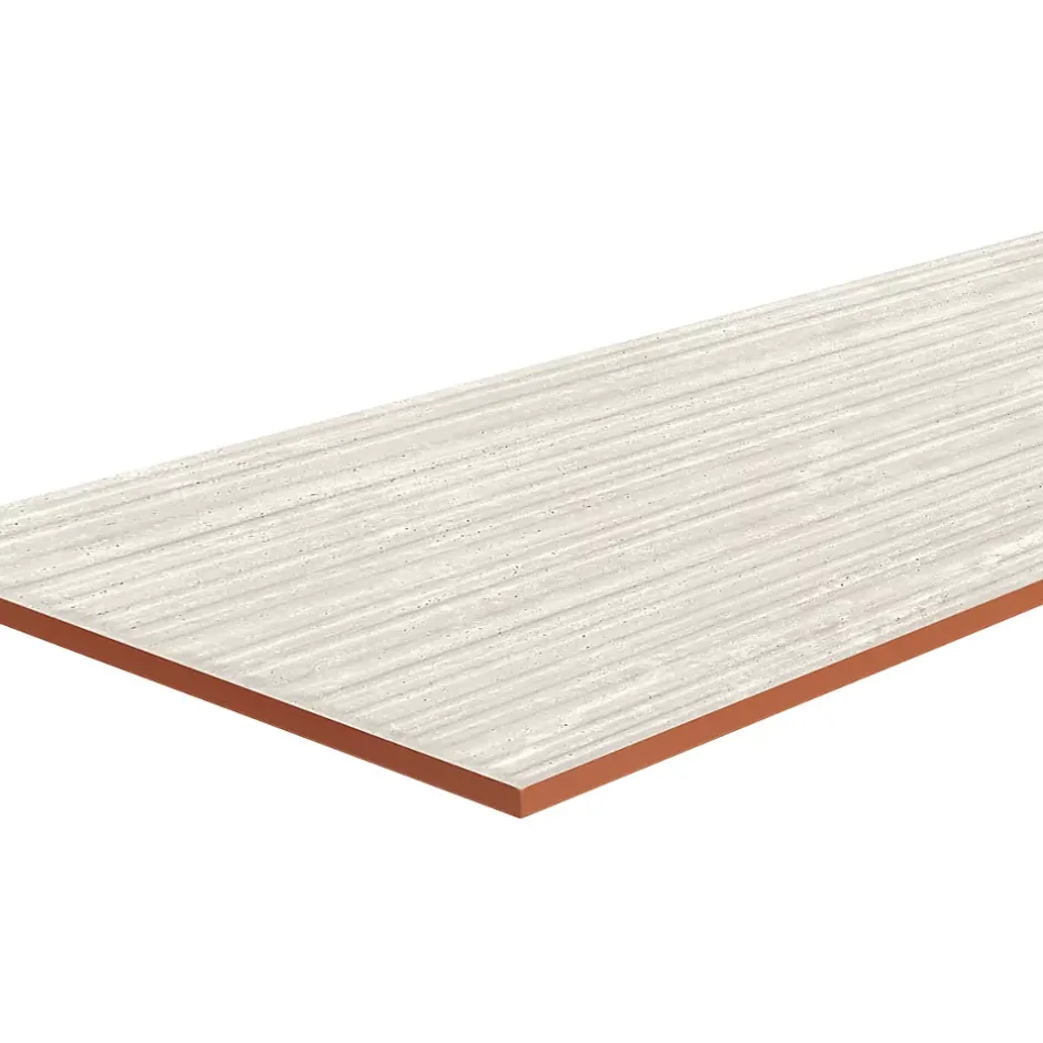 Faïence murale ivoire mat décor fines cannelures L.60 x l.20 cm x ép.9,4 mm, Soft Travertin-GoodHome Discount