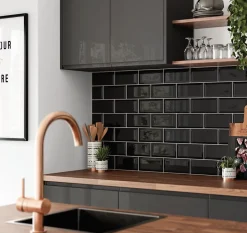 Elyssa Ceramic Faïence murale métro noir brillant L.15 x l.7,5 cm x ép.7,2 mm