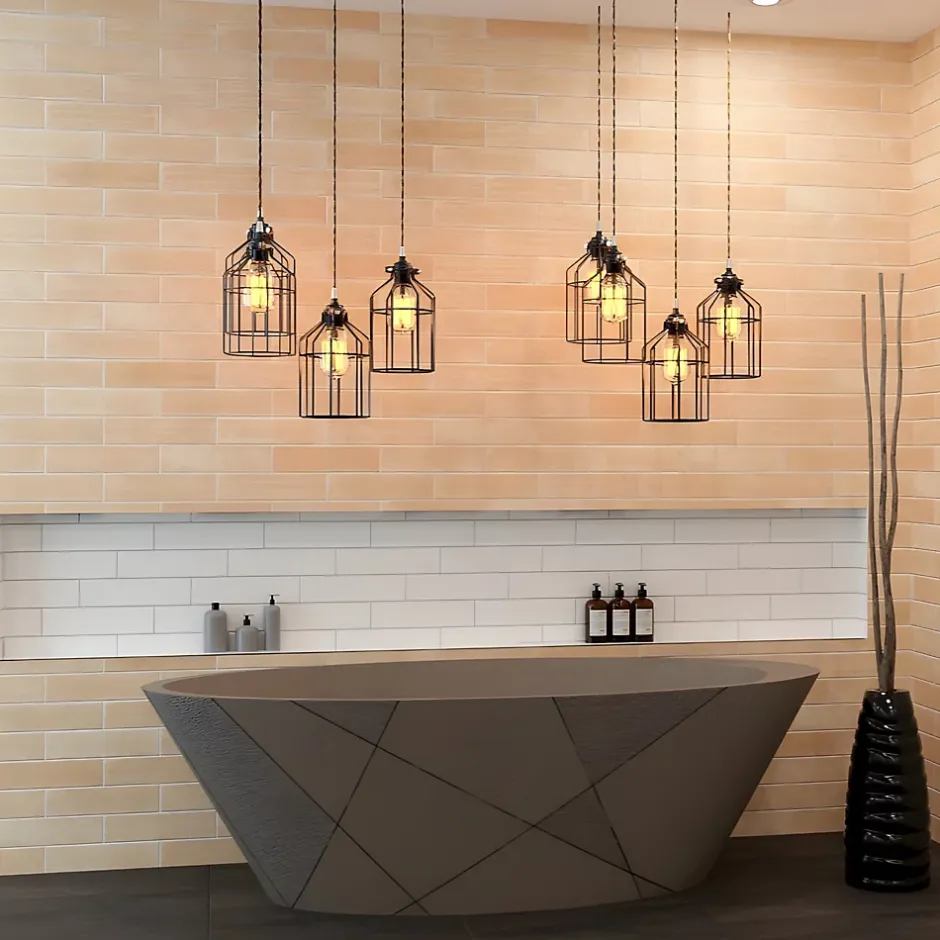 Faïence murale unie beige satin L.30 x l.7 cm, Minerra- Sale