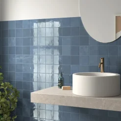 Equipe Ceramica Faïence murale unie bleu grisé brillant L.10 x l.10 cm x ép.8 mm, Twist