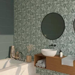 Etile Faïence murale vert décor feuille 2D L.90 x l.30 cm x ép.10,5 mm, Aspen