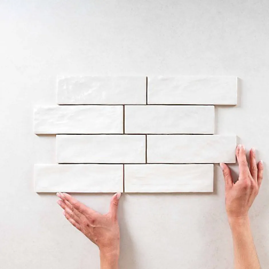 Gioia Materia Faience Effet Zellige Blanc MALLORCA 6,5x20cm White - Les Carreaux de Jean