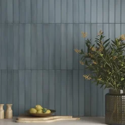 Les Carreaux De Jean  Faience Effet Zellige Bleu MASSIMO Smoke Blue 5x40cm - Les Carreaux de Jean