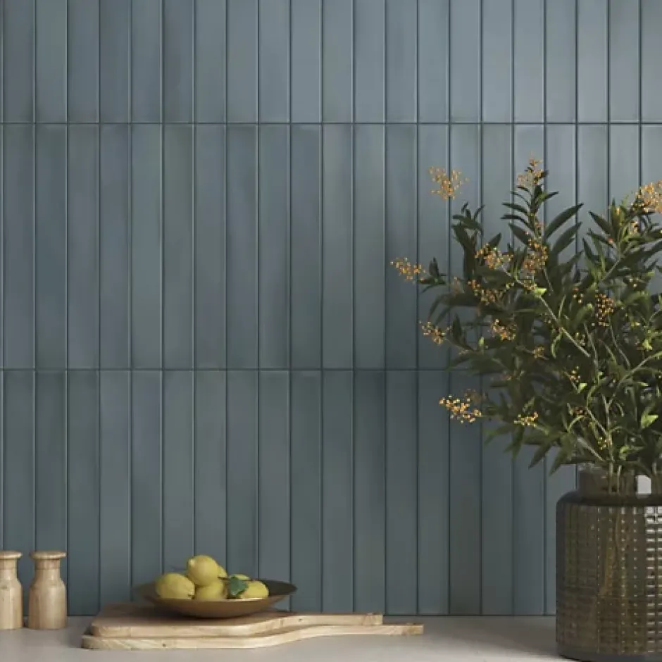 Les Carreaux De Jean Faience Effet Zellige Bleu MASSIMO Smoke Blue 5x40cm - Les Carreaux de Jean