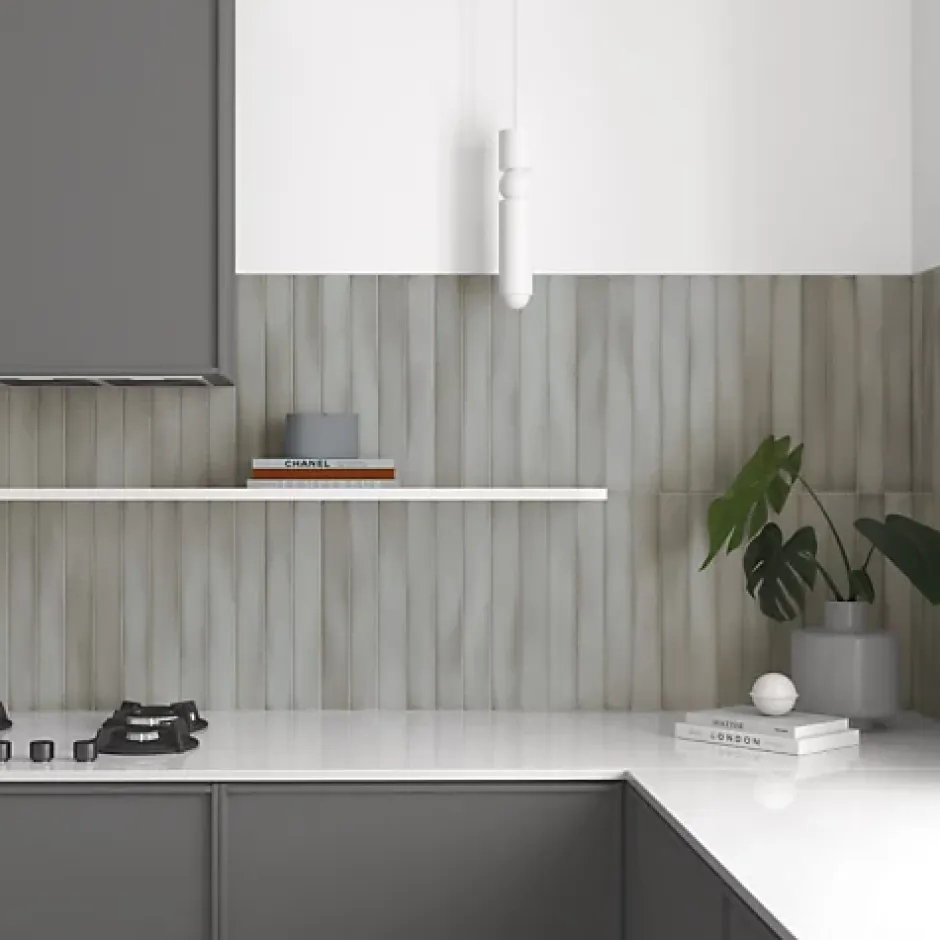 Les Carreaux De Jean Faience Effet Zellige Gris MASSIMO Skylon Grey 5x40cm - Les Carreaux de Jean