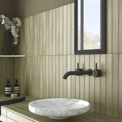 Les Carreaux De Jean Faience Effet Zellige Vert MASSIMO Verd Antique 5x40cm - Les Carreaux de Jean