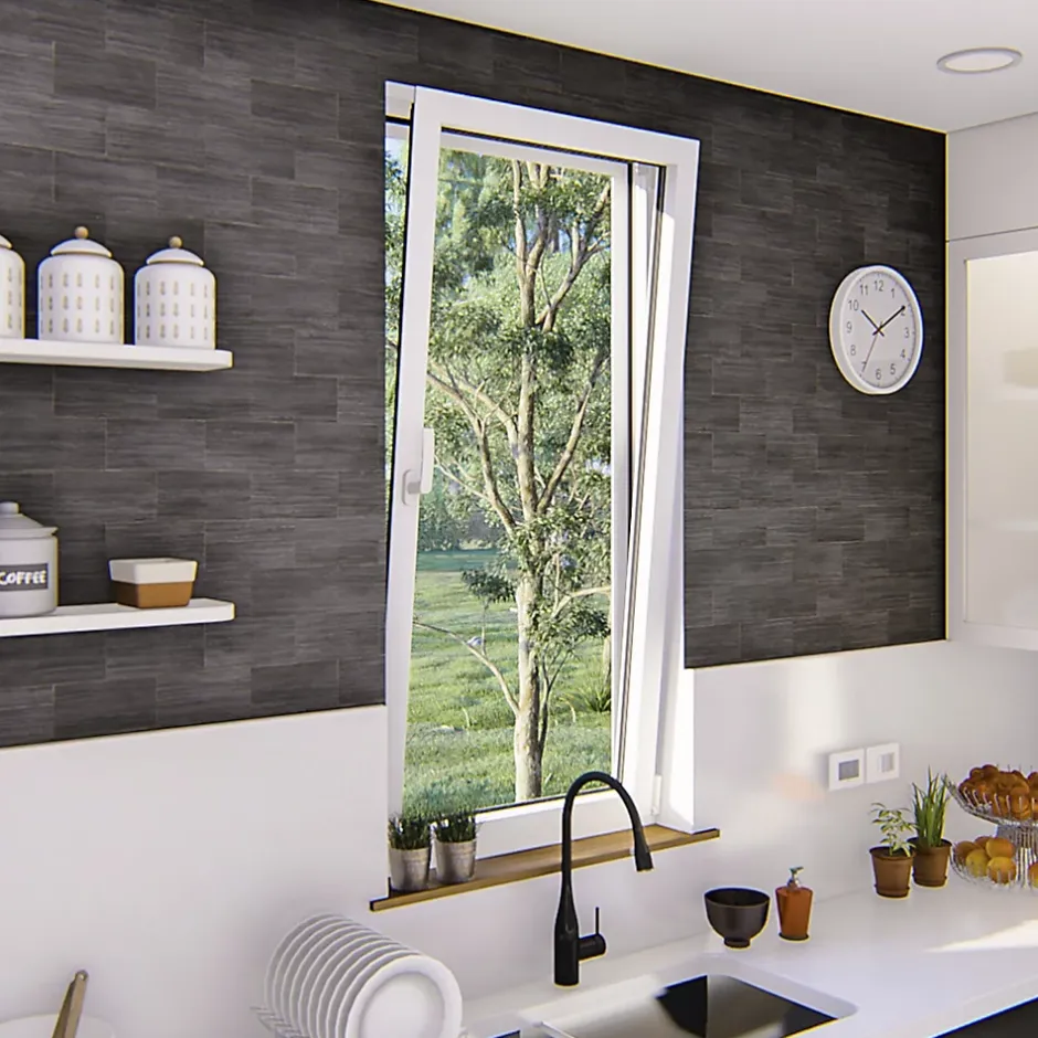 Fenêtre 1 vantail oscillo-battante, tirant droit double vitrage en aluminium blanc l.83 x H.97 cm-GoodHome Sale