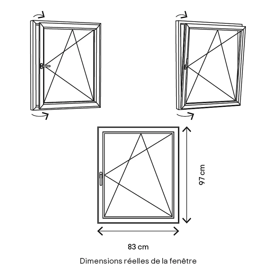 Fenêtre 1 vantail oscillo-battante, tirant droit double vitrage en aluminium blanc l.83 x H.97 cm-GoodHome Sale