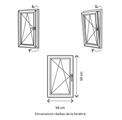 Fenêtre 1 vantail oscillo-battante, tirant gauche double vitrage en PVC blanc l.45 x H.63 cm-GoodHome Clearance