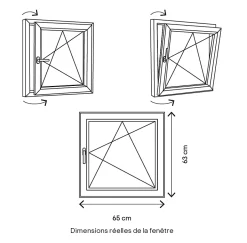 GoodHome Fenêtre 1 vantail oscillo-battante, tirant droit double vitrage en PVC blanc l.65 x H.63 cm