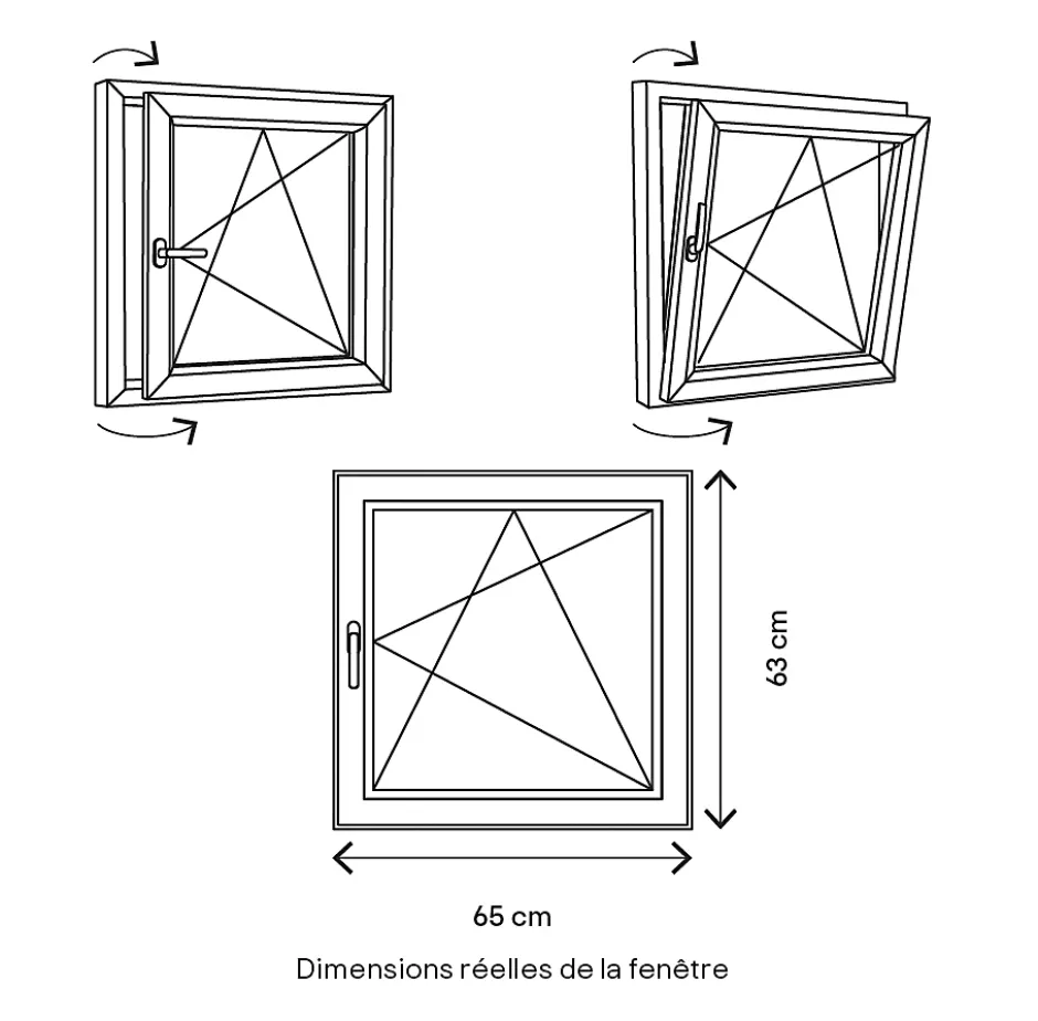 GoodHome Fenêtre 1 vantail oscillo-battante, tirant droit double vitrage en PVC blanc l.65 x H.63 cm
