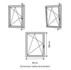 GoodHome Fenêtre 1 vantail oscillo-battante, tirant gauche double vitrage en PVC blanc l.85 x H.108 cm