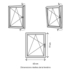 GoodHome Fenêtre 1 vantail oscillo-battante, tirant gauche double vitrage en aluminium blanc l.63 x H.77 cm