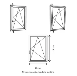 GoodHome Fenêtre 1 vantail oscillo-battante, tirant droit double vitrage en PVC blanc l.85 x H.118 cm